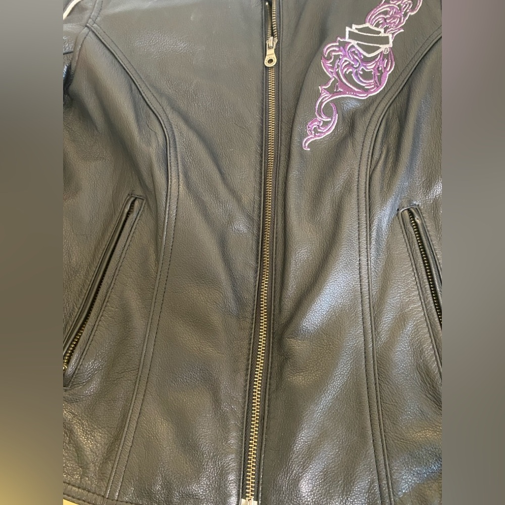 Harley-Davidson Purple Steel Heart Leather Jacket Hoodie 3in1, BLK,Women Size S - Picture 15 of 16